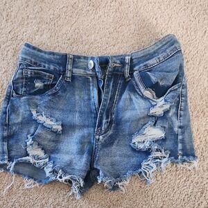 SHEIN Blue Distressed Jean Shorts